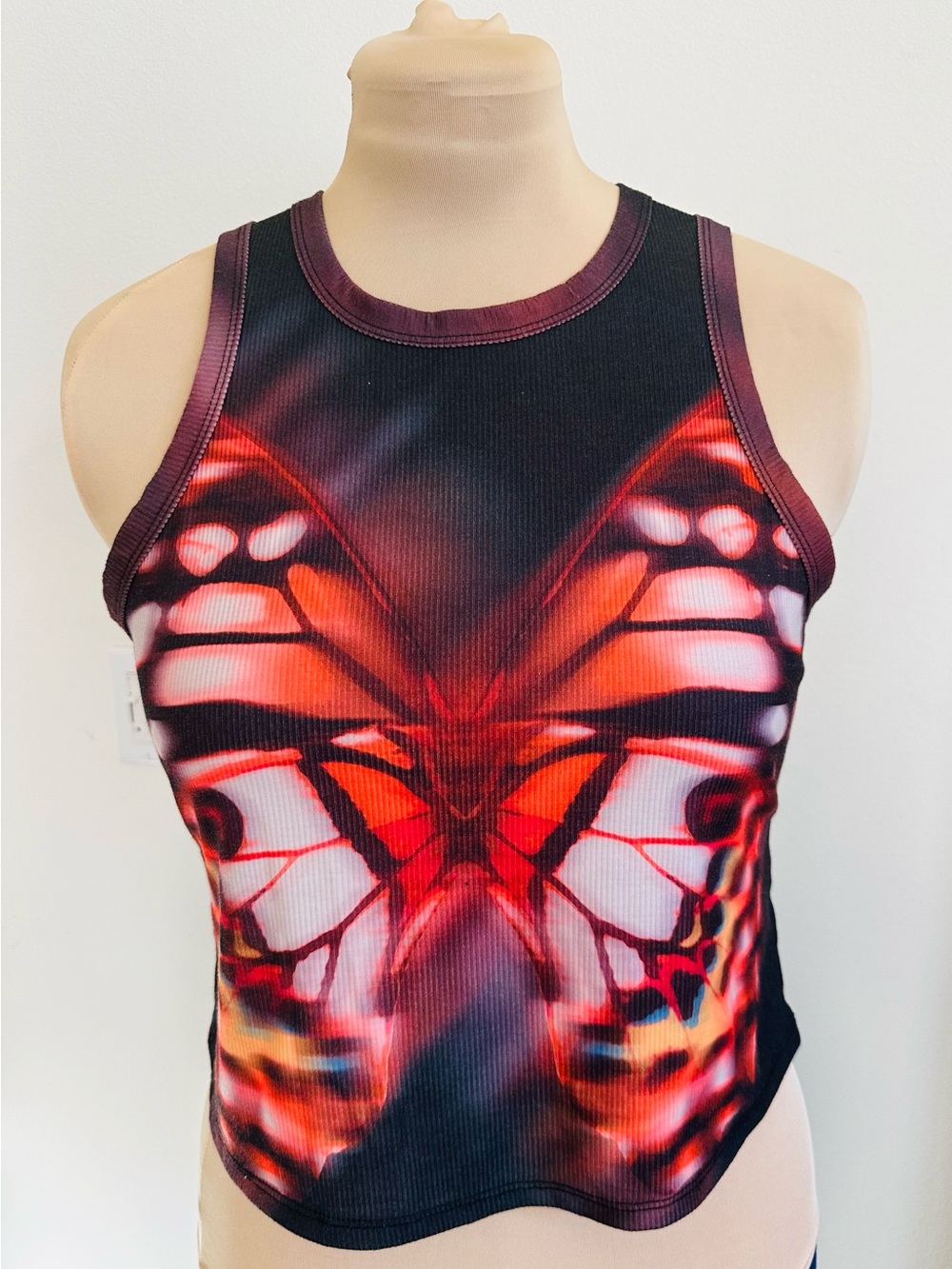 Black Red Butterfly Graphic Ribbed Tank Top Goth Grunge Y2K Alt